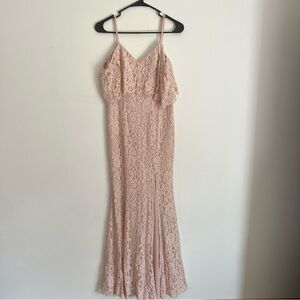 Lulus Caterina Beige Lace Off-the-Shoulder Maxi Dress Size Small